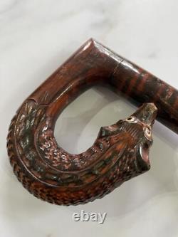 Vintage Carved Walking Stick Fox Handle Floral Motif