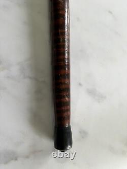 Vintage Carved Walking Stick Fox Handle Floral Motif