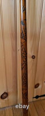 Vintage Carved Wood & Brass Walking Stick/Cane & Hidden Pool Cue NICE