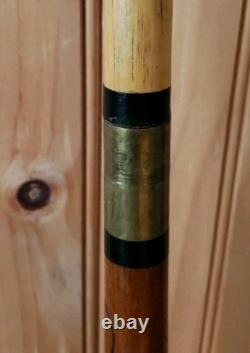Vintage Carved Wood & Brass Walking Stick/Cane & Hidden Pool Cue NICE