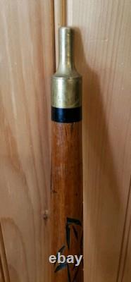 Vintage Carved Wood & Brass Walking Stick/Cane & Hidden Pool Cue NICE