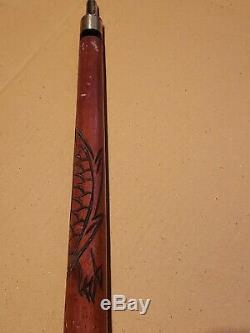 Vintage Carved Wood & Brass Walking Stick/Cane with Hidden Pool Cue