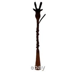 Vintage Carved Wooden Walking Stick Antelope Head Design 75cm Collectible