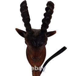 Vintage Carved Wooden Walking Stick Antelope Head Design 75cm Collectible
