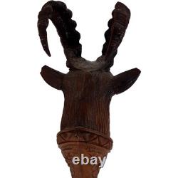Vintage Carved Wooden Walking Stick Antelope Head Design 75cm Collectible