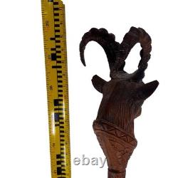 Vintage Carved Wooden Walking Stick Antelope Head Design 75cm Collectible