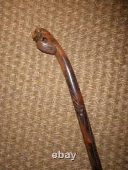 Vintage Chinese Carved Wooden Walking/Dress Cane With Medieval Face/Head Top