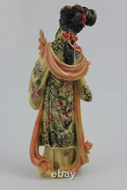 Vintage Chinese Woman Statute Walking Stick Hand Carved Polystone 16cm Signed