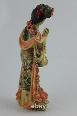 Vintage Chinese Woman Statute Walking Stick Hand Carved Polystone 16cm Signed