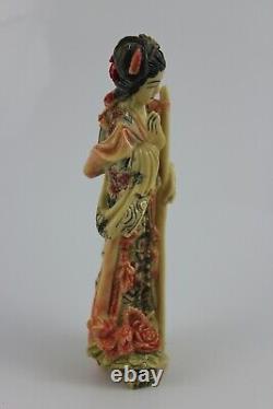 Vintage Chinese Woman Statute Walking Stick Hand Carved Polystone 16cm Signed