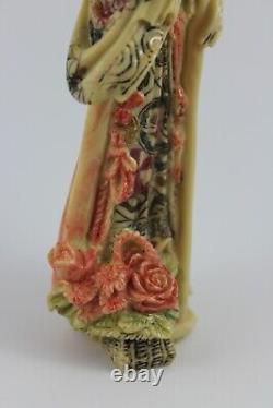 Vintage Chinese Woman Statute Walking Stick Hand Carved Polystone 16cm Signed