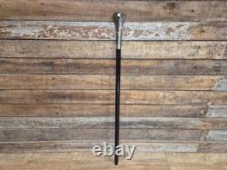 Vintage Cobra Head Walking Stick Black Shaft Silver Coloured Metal Cobra