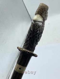 Vintage Coromandel & Carved Faux Antler Birds Head Walking Stick