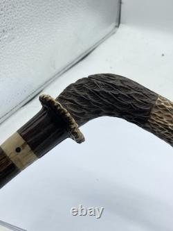 Vintage Coromandel & Carved Faux Antler Birds Head Walking Stick