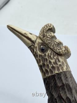 Vintage Coromandel & Carved Faux Antler Birds Head Walking Stick