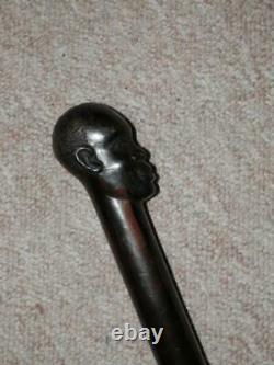 Vintage Ebony Twisted Walking Stick With Hand-Carved Ethnic/African Man Top 90cm