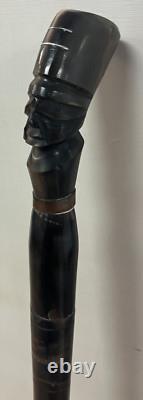 Vintage Egyptian Pharaoh Head Hand Carved Walking Stick