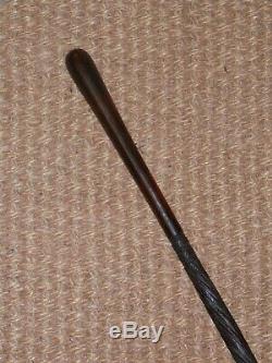 Vintage Exotic Wood Walking Stick With Shaped Top And Hand Carved Spiral Pattern
