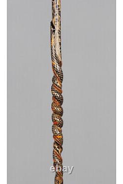 Vintage Fancy Walking Stick Handmade Snake Pattern Wooden Carved Cane Gift