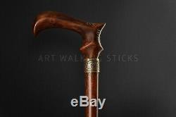 Vintage Foldable Walking Stick with Painting, 3 Fold Carved Travel Folding Cane