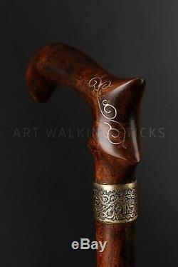 Vintage Foldable Walking Stick with Painting, 3 Fold Carved Travel Folding Cane