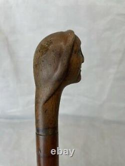 Vintage Folk Art Walking Stick Carved With A Face