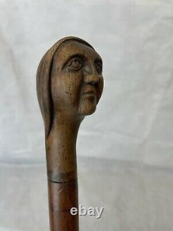 Vintage Folk Art Walking Stick Carved With A Face