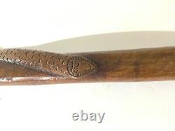 Vintage, Great folk art walking stick with carved twisted snake 97 cm long