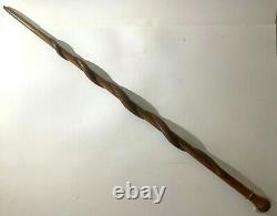 Vintage, Great folk art walking stick with carved twisted snake 97 cm long