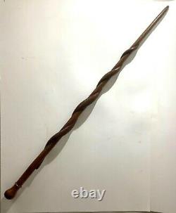 Vintage, Great folk art walking stick with carved twisted snake 97 cm long