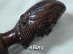 Vintage Hand-Carved African Head Sword Lookalike Ebony Wood Walking Stick/Cane