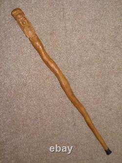 Vintage Hand Carved African Tribal Mans Head Topped Walking Stick 91cm