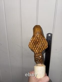 Vintage Hand Carved Cobra Walking Stick Horn Handle Snake Folk Art Cane