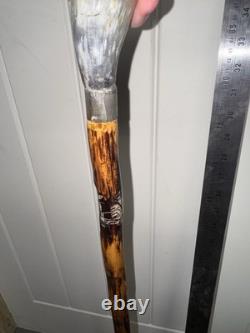 Vintage Hand Carved Cobra Walking Stick Horn Handle Snake Folk Art Cane