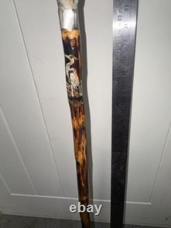 Vintage Hand Carved Cobra Walking Stick Horn Handle Snake Folk Art Cane