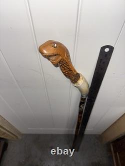 Vintage Hand Carved Cobra Walking Stick Horn Handle Snake Folk Art Cane Vintage Hand Carved Cobra Walking Stick Horn Handle Snake Folk Art Cane