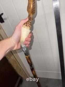 Vintage Hand Carved Cobra Walking Stick Horn Handle Snake Folk Art Cane