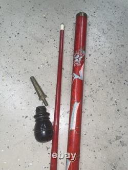 Vintage Hand Carved Dragon Convertible Walking Stick-Cane withConcealed Pool Cue