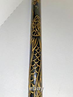 Vintage Hand Carved Dragon Dark Wood Walking Stick WithHidden Pool Cue