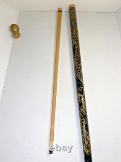 Vintage Hand Carved Dragon Dark Wood Walking Stick WithHidden Pool Cue