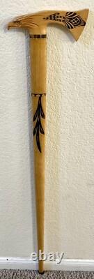 Vintage Hand Carved Eagle Tomahawk Wood Shaft Walking Cane Stick 35 Long