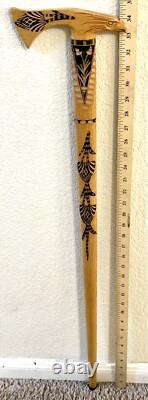 Vintage Hand Carved Eagle Tomahawk Wood Shaft Walking Cane Stick 35 Long