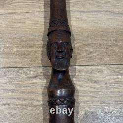 Vintage Hand Carved Hardwood Folk Art Walking Stick Figural Portrait Cane