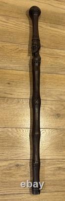 Vintage Hand Carved Hardwood Folk Art Walking Stick Figural Portrait Cane