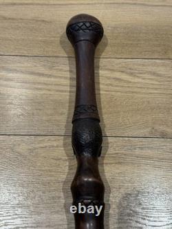 Vintage Hand Carved Hardwood Folk Art Walking Stick Figural Portrait Cane