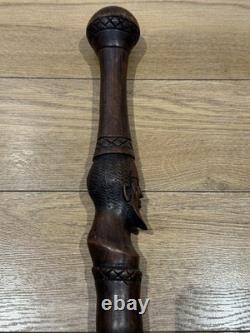 Vintage Hand Carved Hardwood Folk Art Walking Stick Figural Portrait Cane