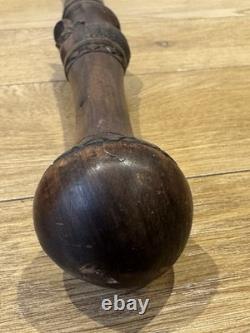 Vintage Hand Carved Hardwood Folk Art Walking Stick Figural Portrait Cane