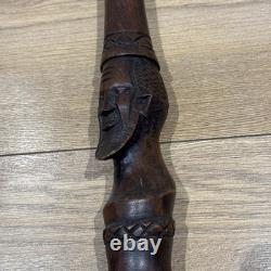 Vintage Hand Carved Hardwood Folk Art Walking Stick Figural Portrait Cane