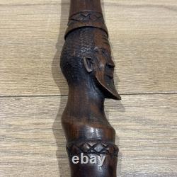 Vintage Hand Carved Hardwood Folk Art Walking Stick Figural Portrait Cane