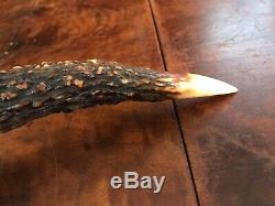 Vintage Hand Carved Horn Antler Hunting Dogs Wild Boar Walking Stick Cane 36